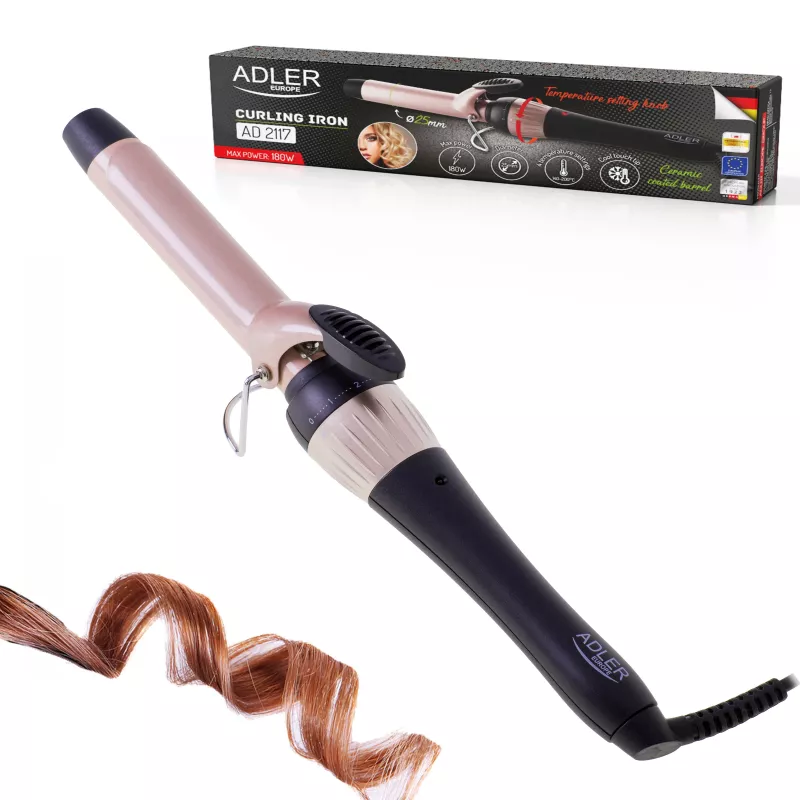 Adler AD 2117 Garbanojimo žnyplės su keramine šildymo sistema, 25 mm cilindras, 200 °C, 45 W, juoda/rožinė