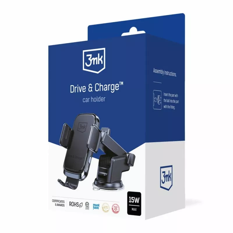 3mk Drive & Charge automobilinis telefono laikiklis su belaidžiu įkrovikliu