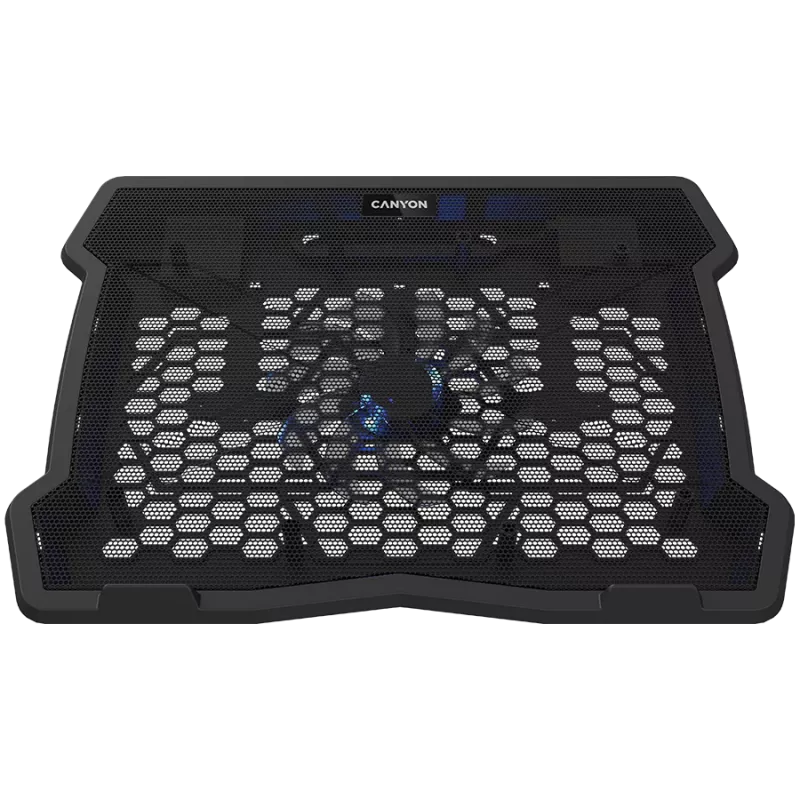 CANYON NS02 Aušinimo stovas su vienu ventiliatoriumi ir 2x2.0 USB šakotuvu, skirtas 10–15,6 col. nešiojamam kompiuteriui, juodas