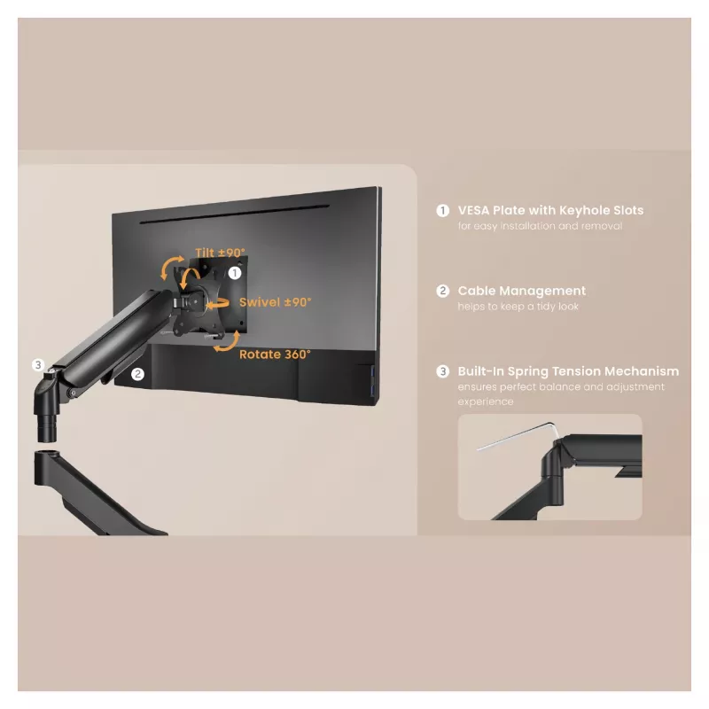 Equip Monitor Desk Mount 17-32 inch Single Arm Gas Spring 9 kg Black
