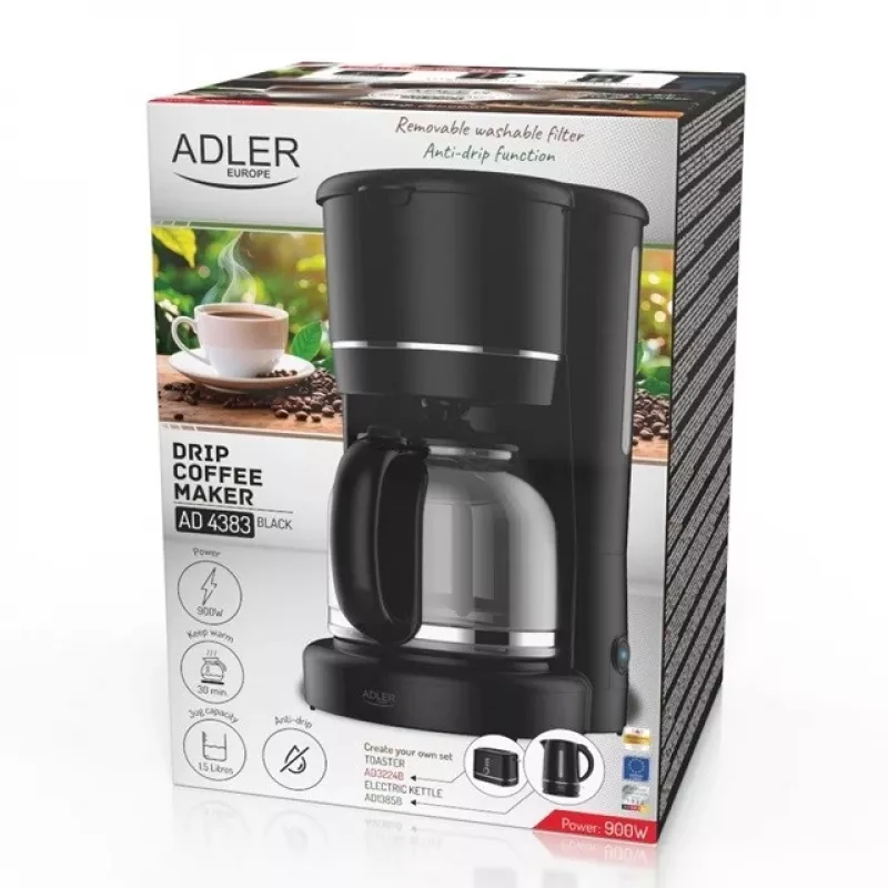 Adler AD 4383 kavos aparatas 1,5 l, juodas