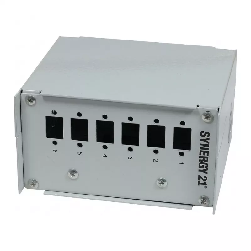 Synergy21 Fiber Optic Patch Panel for DIN Rail, 6x LC-Duplex/SC-Simplex Adapters, without Couplers, Light Grey (RAL 7035)