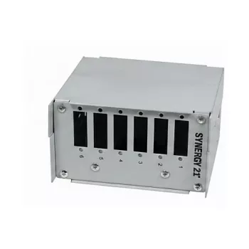 Synergy21 Fiber Optic Patch Panel for DIN Rail, 6x SC-Duplex/LC-Quad Ports, Empty, Light Grey (RAL 7035)