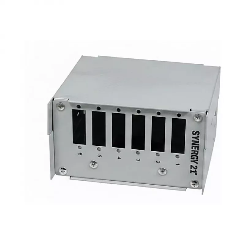 Synergy21 Fiber Optic Patch Panel for DIN Rail, 6x SC-Duplex/LC-Quad Ports, Empty, Light Grey (RAL 7035)