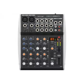 Behringer XENYX 1002SFX garso maišytuvas su 10 įėjimų, 2 XENYX mikrofonų išankstiniais stiprintuvais, 3 juostų ekvalaizeriu, KLARK TEKNIX FX procesoriumi, 100 išankstinių nustatymų