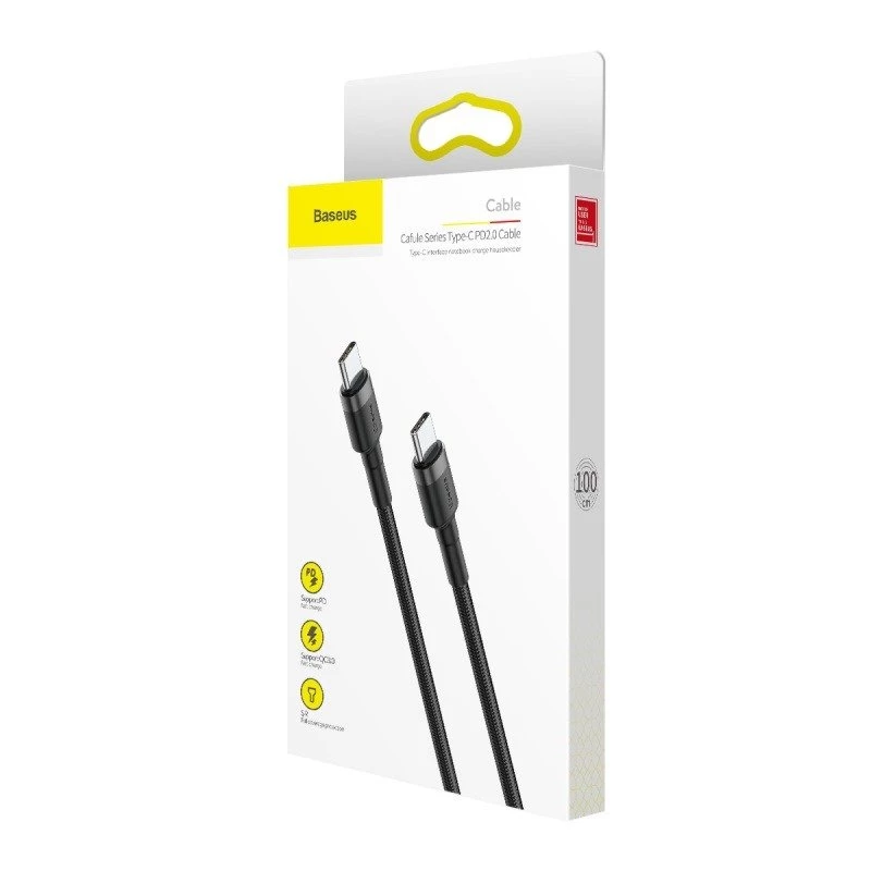 Baseus Cafule USB-C į USB-C laidas PD 2.0 QC 3.0 60W 1m (Juoda/Pilka)