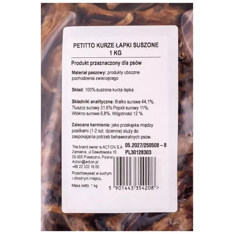 PETITTO Džiovintos vištų pėdos šunų skanėstas 1kg