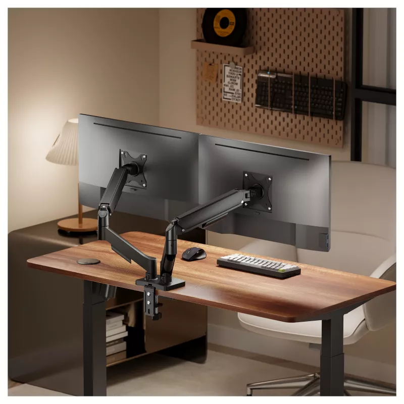 Equip Dvigubo monitoriaus stalinis laikiklis 17-32 inch ekranams, 360° sukimas, dujinė spyruoklė, 9 kg talpa, juodas