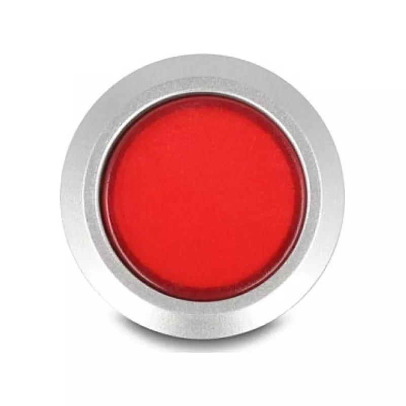 Delock 22 mm skydinis mygtukas, plokščias, raudonas LED, litavimo gnybtai, 1 NO, 230 V AC/DC