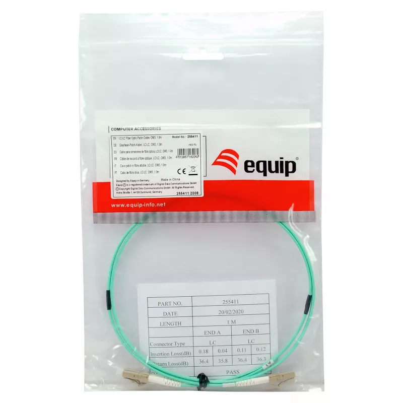 Equip Fiber Optic Patch Cable LC to LC 1.5m Multimode Duplex OM3 Turquoise