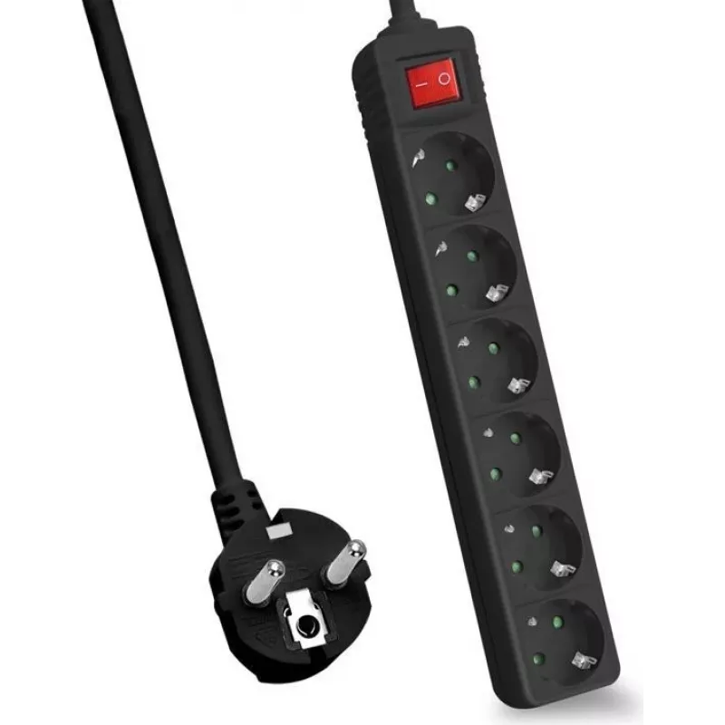 Helos Power Strip CLASSIC, 6-Way, Black, 5.0m, with Switch