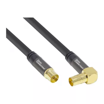 Good Connections SmartFLEX SAT antenos kabelis, IEC/Coax lenktas kištukas į lizdą, paauksuotas, keturgubai ekranuotas, 120 dB, juodas, 1,5 m (GC-M2072)