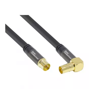 Good Connections SAT antenos kabelis SmartFLEX, IEC/Coax vyriškas kampuotas į moterišką, auksuotas, keturgubai ekranuotas, 120 dB, juodas, 2 m