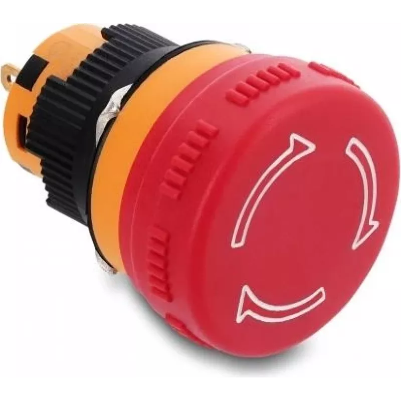 Delock Mushroom Head Push Button Switch 16 mm 2 x Solder Connection (Short) Plastic 26 mm Ø (22121)