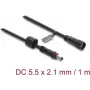 Delock DC ilginimo laidas 5,5 x 2,1 mm kištukas į lizdą su sraigtiniu fiksavimu M12 x 1,75 mm sriegis, vandeniui atsparus, 18 AWG, 1 m, juodas