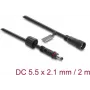 Delock DC ilginamasis kabelis 5,5 x 2,1 mm kištukas į lizdą su sraigtiniu fiksatoriumi M12 x 1,75 mm sriegis, vandeniui atsparus, 18 AWG, 2 m, juodas (67384)