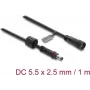 Delock DC ilginimo laidas 5,5 x 2,5 mm kištukas į lizdą su sraigtiniu fiksatoriumi M12 x 1,75 mm sriegis, vandeniui atsparus, 18 AWG, 1 m, juodas (67386)