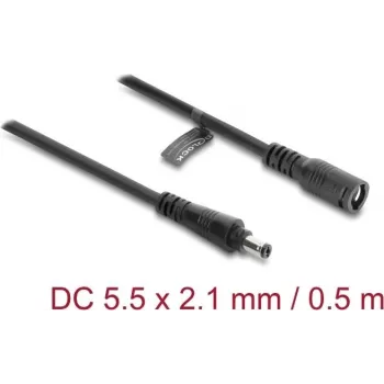 Delock DC maitinimo prailginimo laidas 5,5 x 2,1 mm kištukas į lizdą su bajonetiniu fiksatoriumi 18 AWG, 0,5 m juodas (67388)
