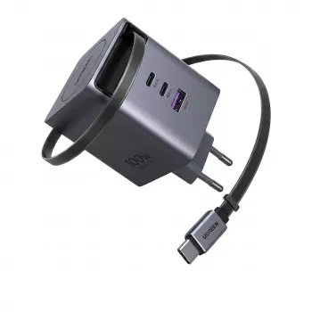 UGREEN X616 GaN įkroviklis 100W 2x USB-C 1x USB-A 1x ištraukiamas USB-C laidas (65828)