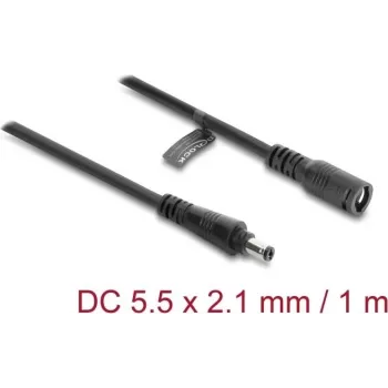 Delock DC ilginimo laidas 5,5 x 2,1 mm kištukas į lizdą su bajonetiniu fiksatoriumi 18 AWG, 1 m juodas (67389)