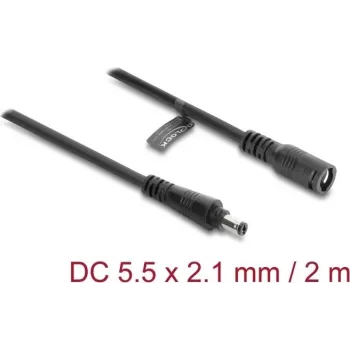 Delock DC ilginimo kabelis 5,5 x 2,1 mm kištukas į lizdą su bajonetiniu fiksatoriumi 18 AWG, 2 m juodas (67390)