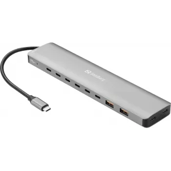 Sandberg USB-C į 8x USB-C + 2x USB-A Hub 100W PD 4K 30Hz Aliuminis