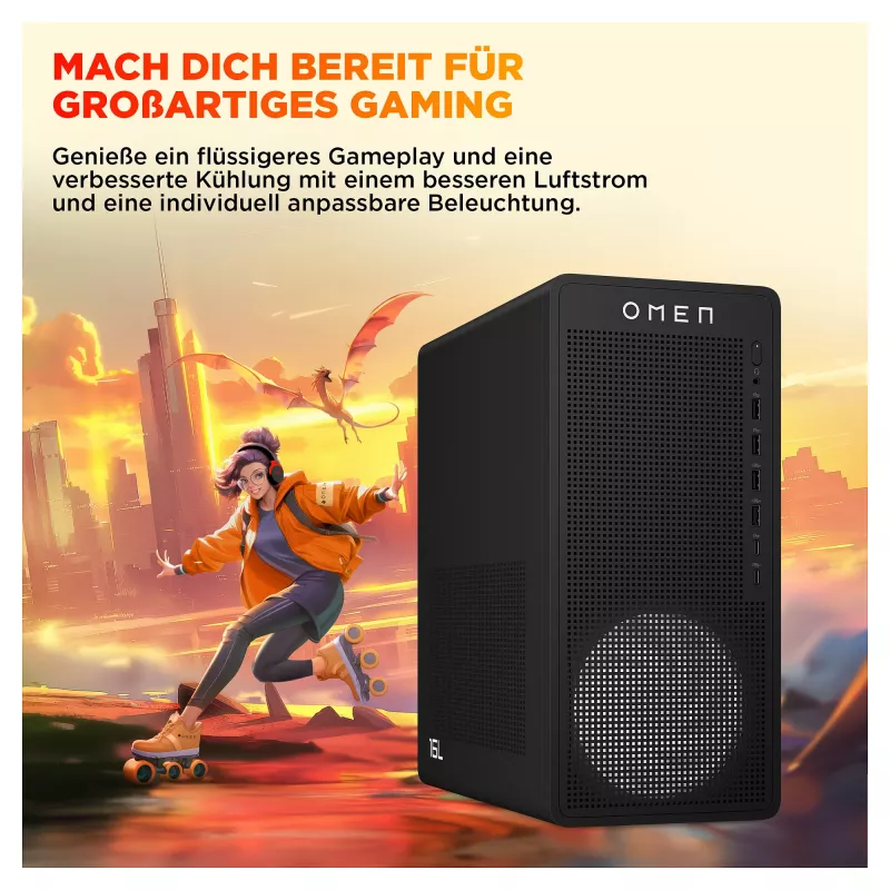 HP OMEN 16L Desktop TG03-0177ng, juodas metalas, Ryzen 7 8700F, 32 GB RAM, 1 TB SSD, GeForce RTX 5060 Ti