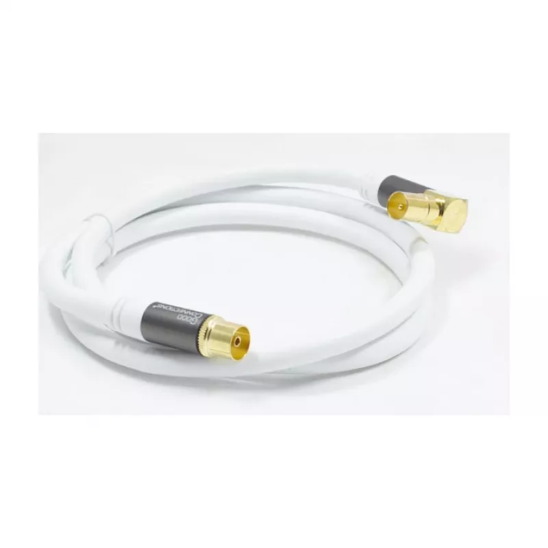 Good Connections SmartFLEX SAT antenos laidas, IEC/Coax kampinis kištukas į lizdą, paauksuotas, keturgubai ekranuotas, 120 dB, baltas, 1 m (GC-M2061)