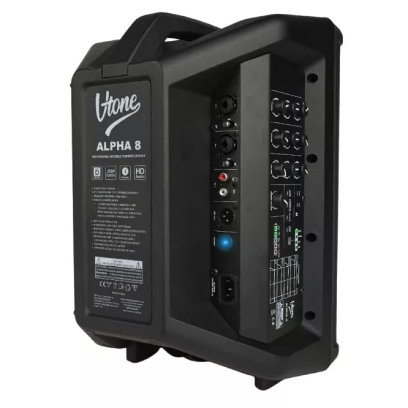 V-TONE ALPHA 8 Aktyvi baterijinė kolonėlinė PA sistema su įmontuotu mikšeriu, 300W RMS, 8 inch žemų dažnių garsiakalbis, Bluetooth, USB/SD, Reverb