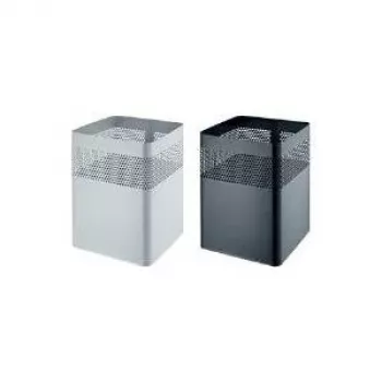 Helit Steel Waste Paper Basket with Perforated Lid, 15 Liters, Black, Square