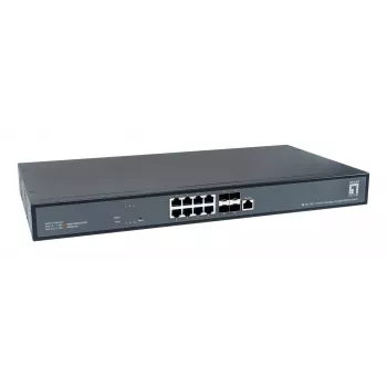 LevelOne 12-Port L3 Managed 10-Gigabit Switch, 8 x 1G/2.5G/5G/10G RJ45, 4 x 1G/2.5G/10G SFP+ Uplinks, 240Gbps Non-Blocking Fabric, 19-Inch Rackmount