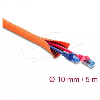 Delock kabelių apsauginė rankovė su juodu nusidėvėjimo indikatoriumi, savaime užsidaranti, dviejų sluoksnių, 5 m x 10 mm, oranžinė