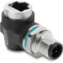 Delock M12 adapteris D-koduotas 4 kontaktų kištukas į RJ45 lizdą, skydinis montavimas, apvalus, 90° kampu (90664)