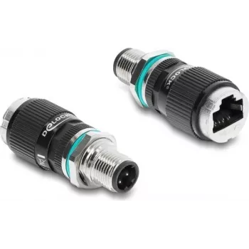 Delock M12 Adapter D-coded 4 Pin Male to RJ45 Female Panel Mount Straight