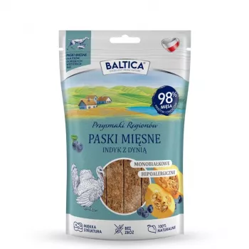 BALTICA Przysmaki Regionów mėsos juostelės su kalakutiena ir moliūgu – šunų skanėstas – 90 g