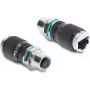 Delock M12 adapteris D-koduotas 4 kontaktų moteriškas į RJ45 moterišką, montuojamas į skydą, apvalus, tiesus