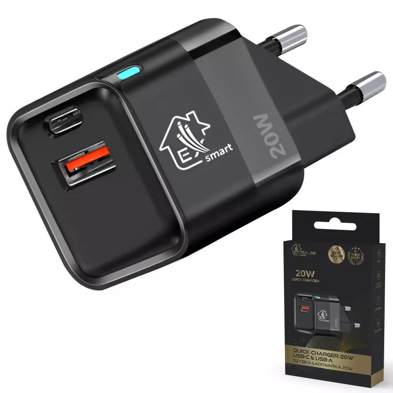 Extralink Smart Life Charger 20W, USB-C, USB-A, White