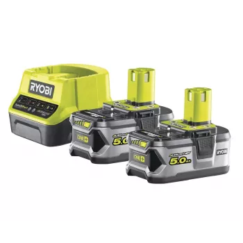 RYOBI RC18120-250 2x 18V 5.0Ah Lithium+ baterijų rinkinys su kompaktišku įkrovikliu