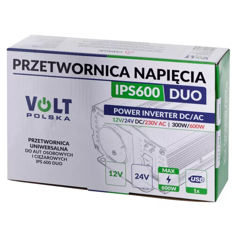 VOLT POLSKA IPS-600 DUO 12V 24V/230V 300/600W grynos sinusinės bangos keitiklis