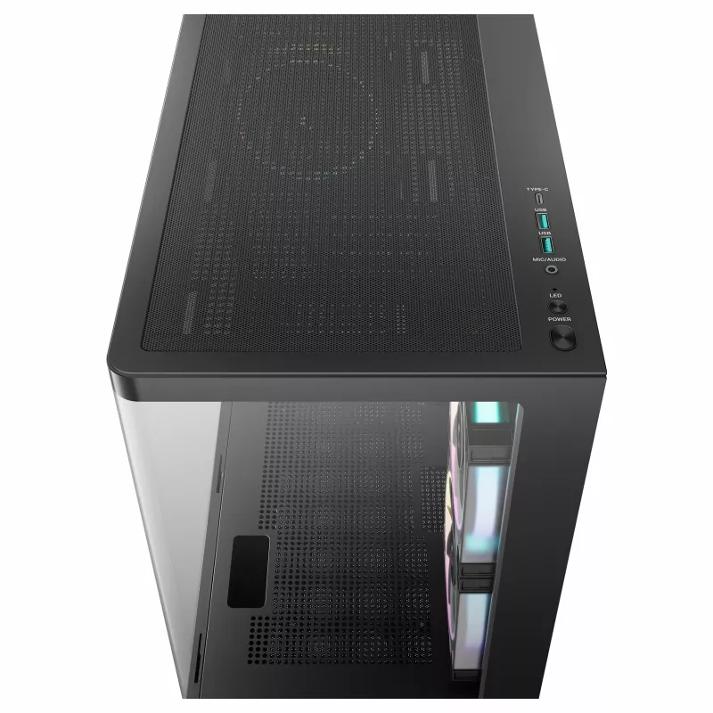 DeepCool CG380U Mid-Tower korpusas, grūdintas stiklas, 3x 120mm ARGB ventiliatoriai, juodas