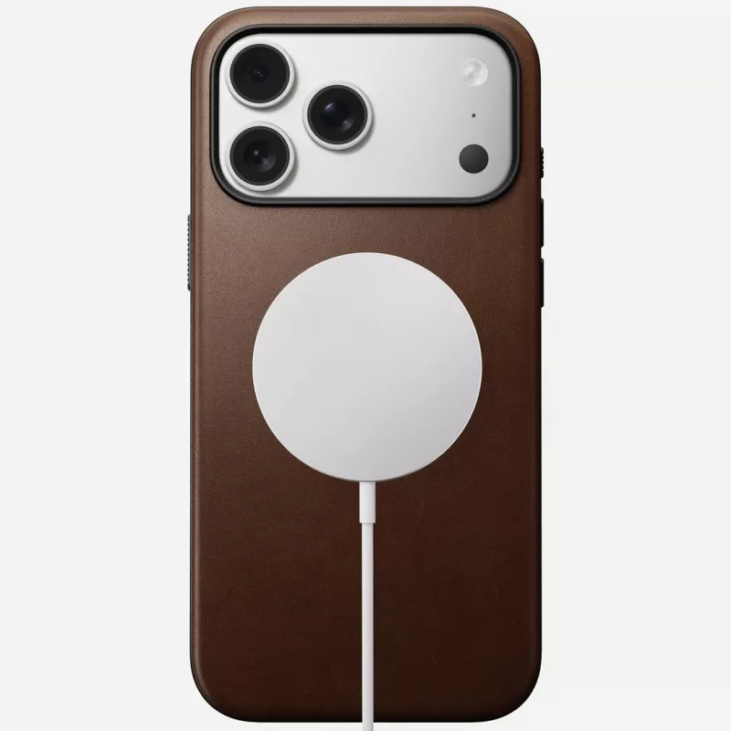 NOMAD Modern Leather Case, skirta iPhone 17 Pro Max, Horween oda, Rustic Brown, suderinama su MagSafe