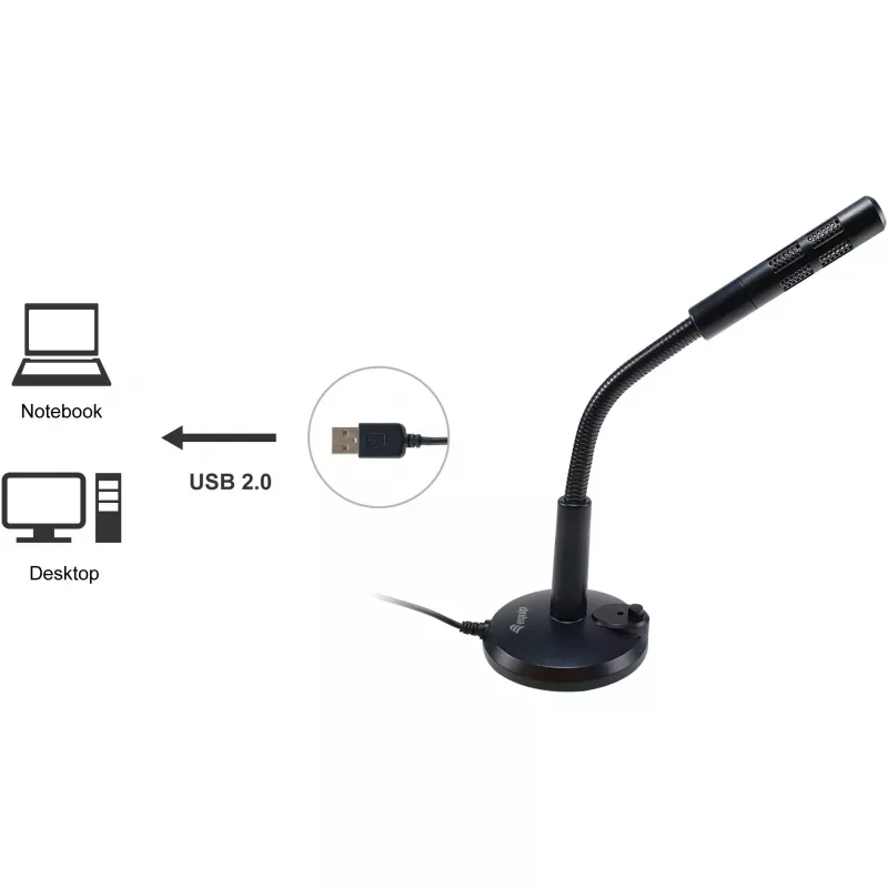 Equip stalinis mikrofonas su reguliuojamu kampu, USB jungtimi, juodas