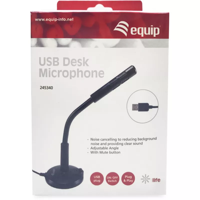Equip stalinis mikrofonas su reguliuojamu kampu, USB jungtimi, juodas