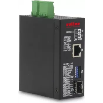 ROLINE Industrial Gigabit Ethernet Media Converter 10/100/1000Base-T į 100/1000Base-X SFP, DIN-Rail, -40°C iki 75°C