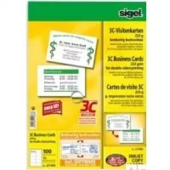 SIGEL Business Card 3C LP850 - Smooth Satin - Coated - High White - 85 x 55 mm - 225 g/m² - 100 Cards (10 Sheets x 10)