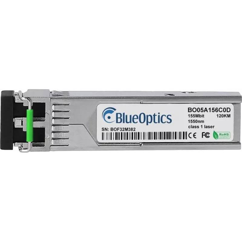 BlueOptics BO05A156C0D suderinamas SFP siųstuvas-imtuvas, LC-Duplex, 100BASE-ZX, vienmodis šviesolaidis, 1550nm, 120KM, DDM, 0°C/+70°C (55112407201-BO)