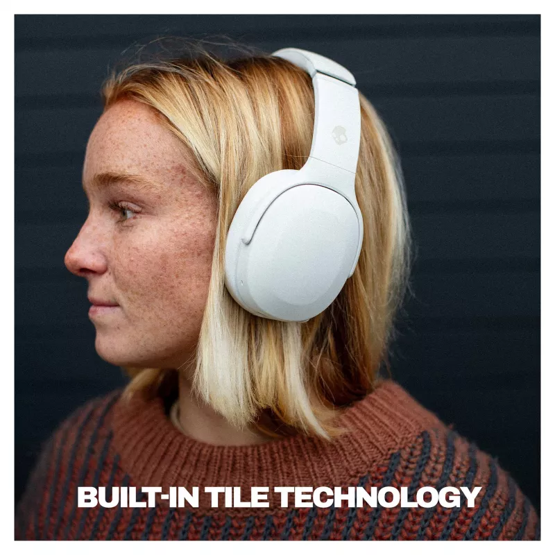 Skullcandy Crusher Evo belaidžiai ausiniai su jutikliniu žemu dažniu, Bluetooth 5.0, 40 valandų baterija, balti