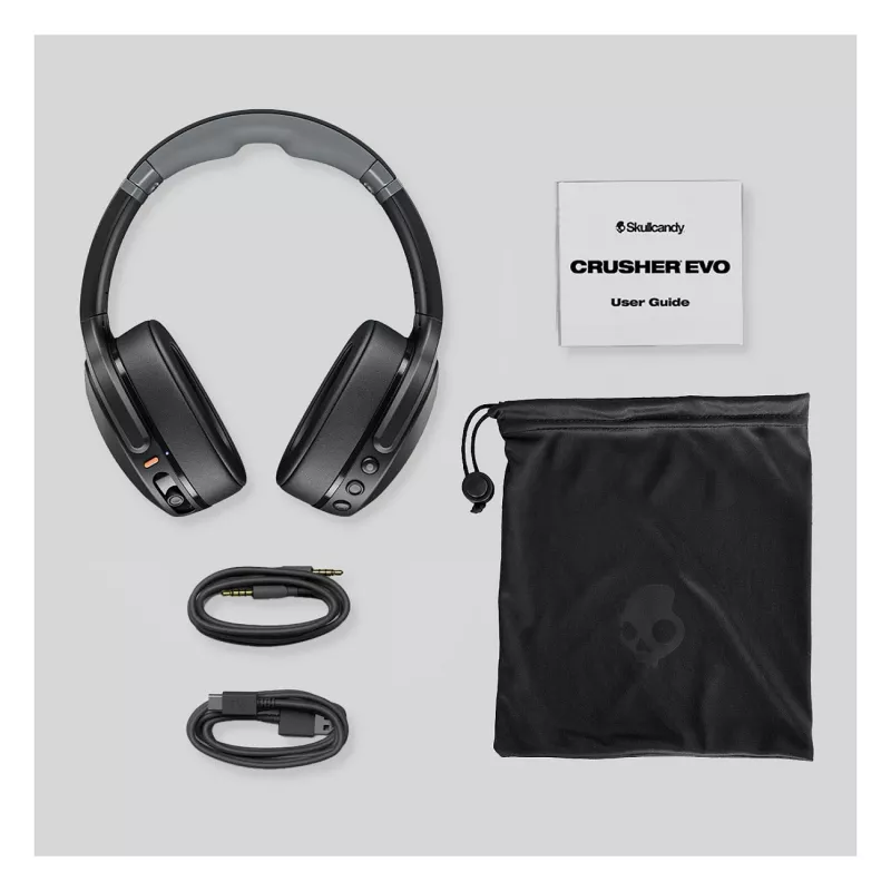 Skullcandy Crusher Evo belaidžiai ausiniai su jutikliniu žemu dažniu, Bluetooth 5.0, 40 valandų baterija, balti