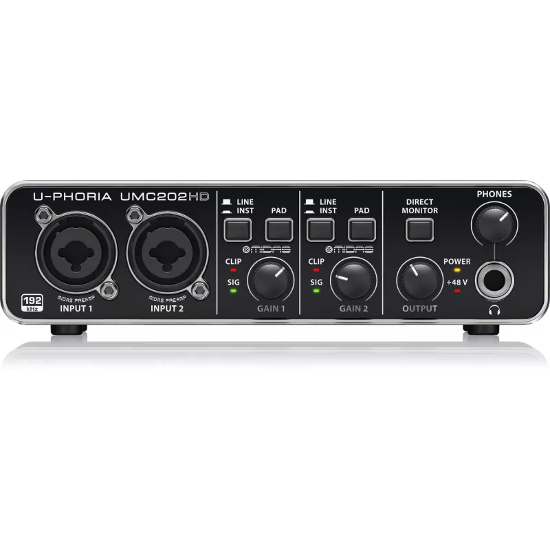 Behringer UMC202HD USB garso sąsaja su MIDAS išankstiniais stiprintuvais