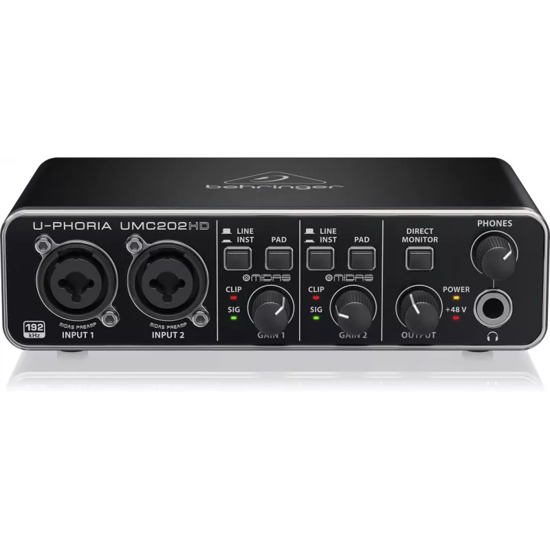 Behringer UMC202HD USB garso sąsaja su MIDAS išankstiniais stiprintuvais